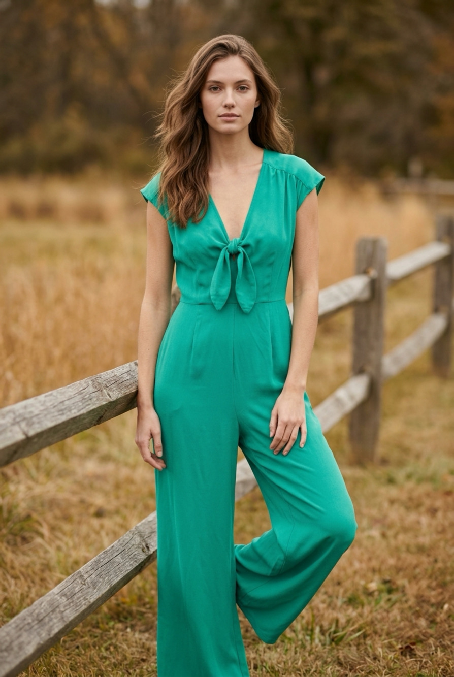 Tahari ASL Notched Neck Sleeveless Jumpsuit Emerald Green